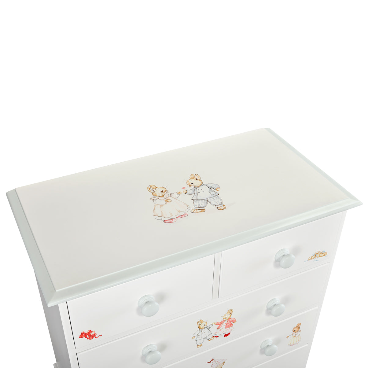 Large Chest of Drawers - Designer Bunnies with Chic Grey Trim