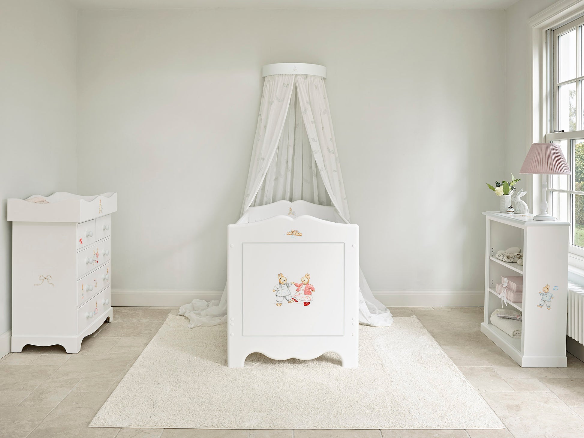Dragons Cot Bed - Designer Bunnies with Chic Grey Trim