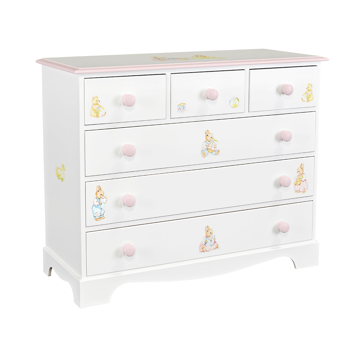 Extra Large Chest of Drawers - Barbara's Bunnies with Dragons Pink Trim