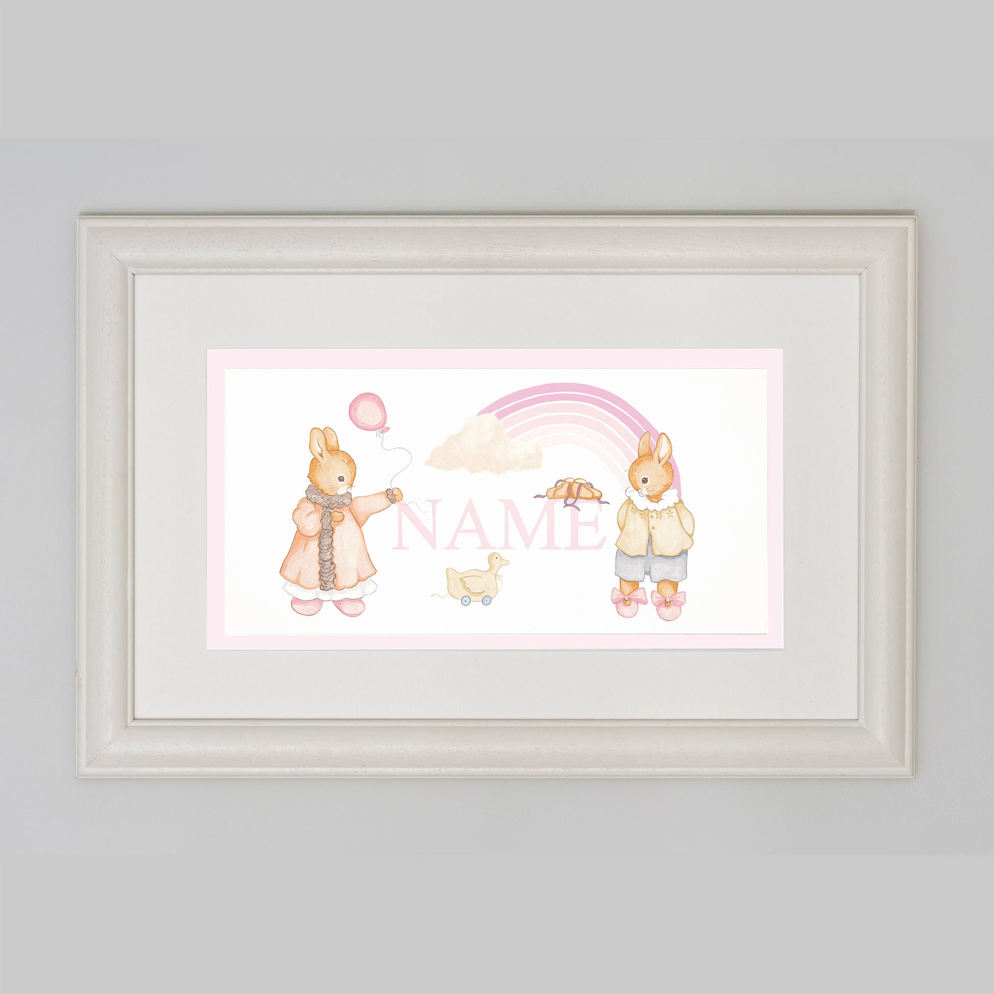 Bespoke Name Picture - Designer Bunnies with Pink Letters